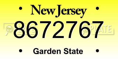 8672767 New Jersey License Plate