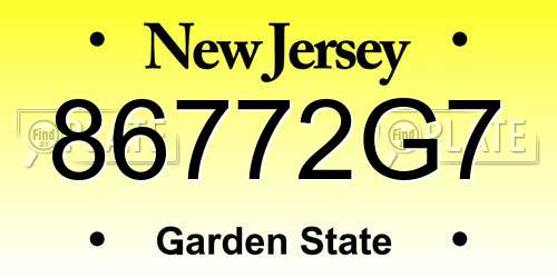 86772G7 New Jersey License Plate
