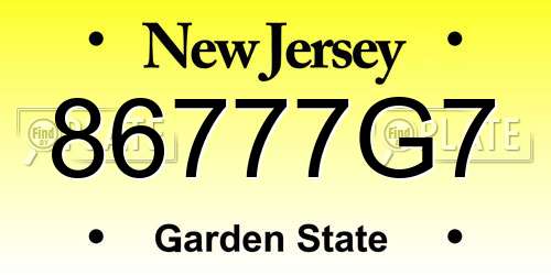 86777G7 New Jersey License Plate