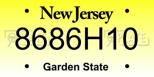 8686H10 New Jersey License Plate