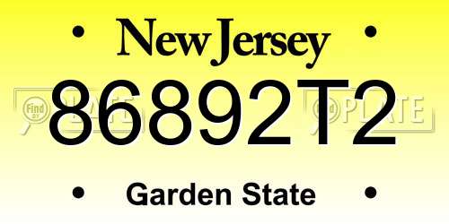 86892T2 New Jersey License Plate