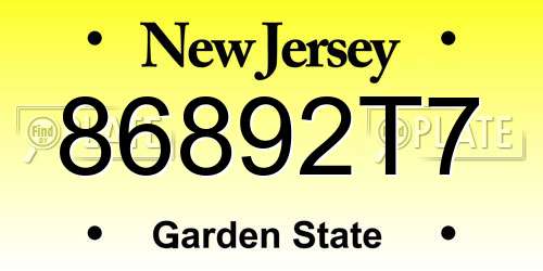 86892T7 New Jersey License Plate