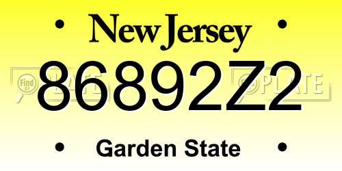86892Z2 New Jersey License Plate