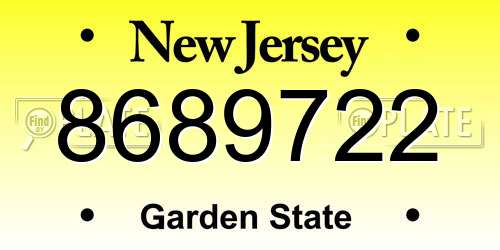 8689722 New Jersey License Plate