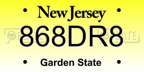 868DR8 New Jersey License Plate