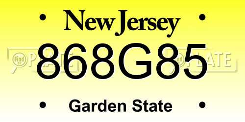 868G85 New Jersey License Plate