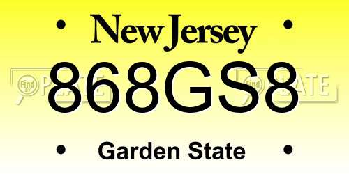 868GS8 New Jersey License Plate