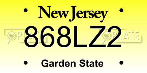 868LZ2 New Jersey License Plate