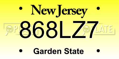 868LZ7 New Jersey License Plate
