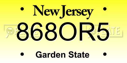 868OR5 New Jersey License Plate