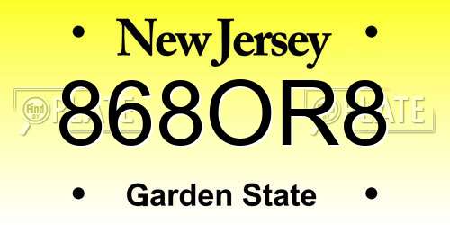 868OR8 New Jersey License Plate
