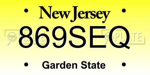 869SEQ New Jersey License Plate