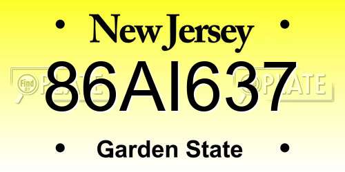86AI637 New Jersey License Plate