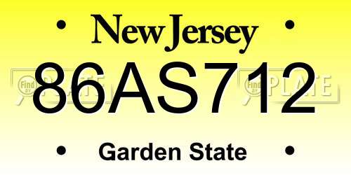 86AS712 New Jersey License Plate