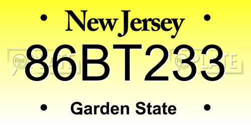 86BT233 New Jersey License Plate