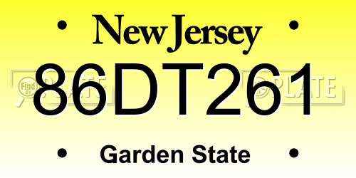 86DT261 New Jersey License Plate