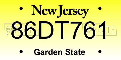 86DT761 New Jersey License Plate