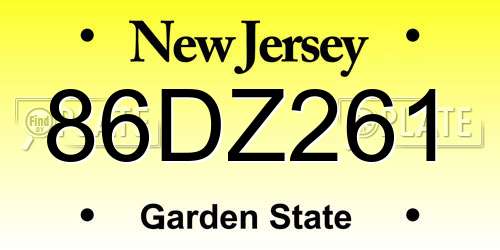 86DZ261 New Jersey License Plate