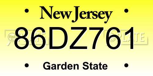 86DZ761 New Jersey License Plate