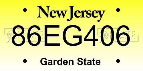 86EG406 New Jersey License Plate