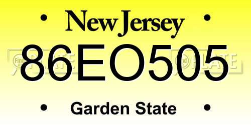86EO505 New Jersey License Plate