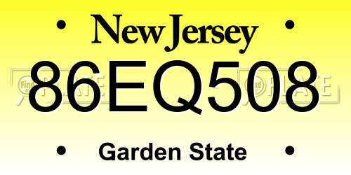 86EQ508 New Jersey License Plate