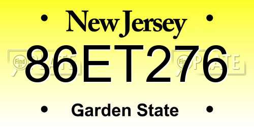86ET276 New Jersey License Plate