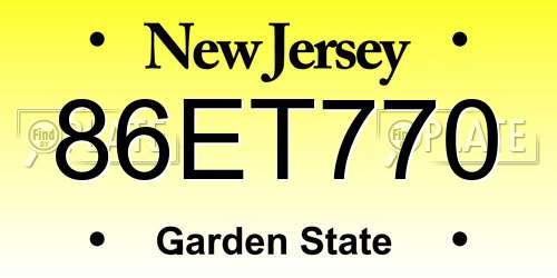 86ET770 New Jersey License Plate