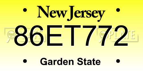86ET772 New Jersey License Plate