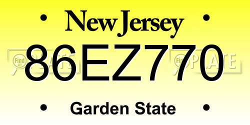 86EZ770 New Jersey License Plate