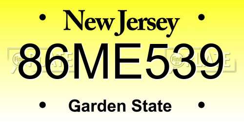 86ME539 New Jersey License Plate