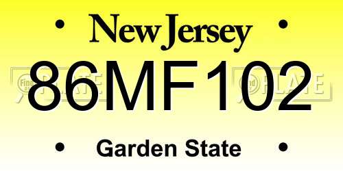 86MF102 New Jersey License Plate