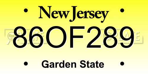 86OF289 New Jersey License Plate