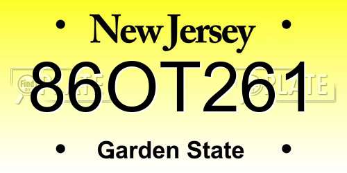 86OT261 New Jersey License Plate