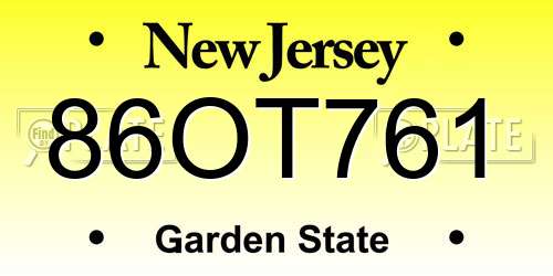 86OT761 New Jersey License Plate