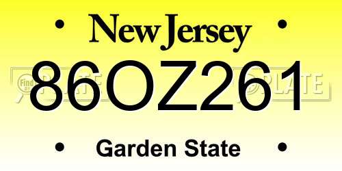 86OZ261 New Jersey License Plate
