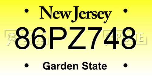 86PZ748 New Jersey License Plate