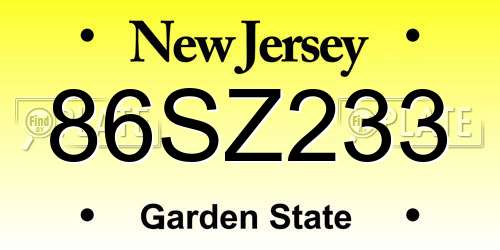 86SZ233 New Jersey License Plate