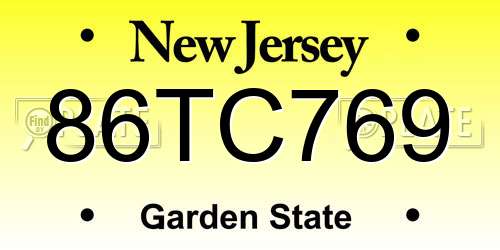 86TC769 New Jersey License Plate