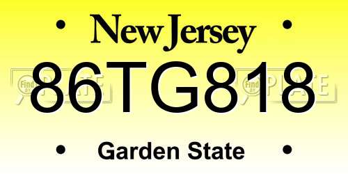 86TG818 New Jersey License Plate