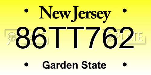 86TT762 New Jersey License Plate