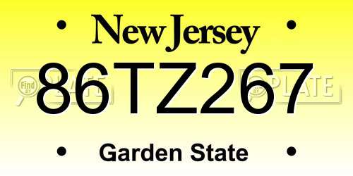 86TZ267 New Jersey License Plate
