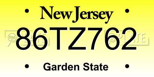 86TZ762 New Jersey License Plate