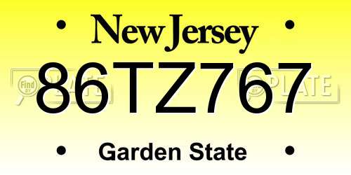 86TZ767 New Jersey License Plate