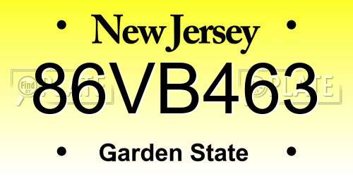 86VB463 New Jersey License Plate