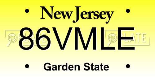 86VMLE New Jersey License Plate