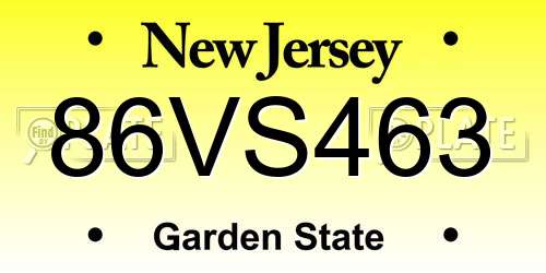 86VS463 New Jersey License Plate