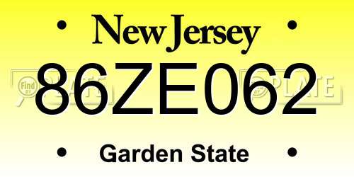86ZE062 New Jersey License Plate