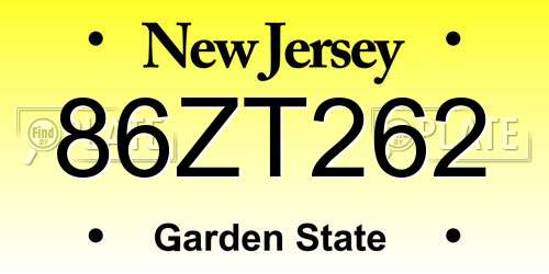 86ZT262 New Jersey License Plate