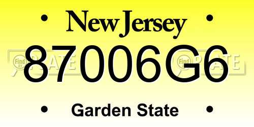 87006G6 New Jersey License Plate